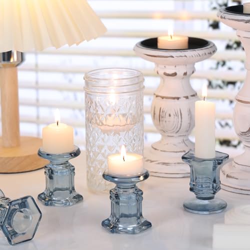 Lanttu 12 Pcs Blue Candlestick Holders Bulk, Glass Candle Holders Set,Crystal Taper Candle Holder for Wedding, Table Centerpiece, Home Decoration by Lanttu - Image 2
