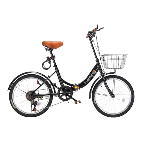 J-TANXJ 自転車 折りたたみ自転車 20インチ 7段変速 軽量 小径車 防滑タイヤ 高炭素鋼フレーム カゴ・ワイヤー錠・ライト付き 前後泥除け装備 男性 女性 初心者 通勤 通学 街乗り (ブラック)