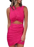Acelitt Womens 2023 Summer Dresses Crew Neck Sleeveless Dress Sexy Bodycon Short Mini Dress Club Nig