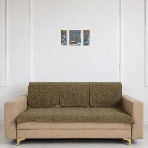 Image of Homerz Premium Petal Charm Sofa Cover | Embossed Floral Pattern | Soft Touch, Anti-Dust & Easy Wash Fabric Cloth, Washable and Durable (Brown, 5(3+2) Seater, Seat Cover with Backrest)