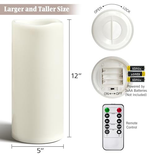 Lumeavetra 5" x 12" Large Waterproof Outdoor Flameless Candles Battery Operated LED Pillar Candles for Indoor Outdoor Lanterns, White, Long Lasting, Set of 2 by Lumeavetra - Used condition - Image 5