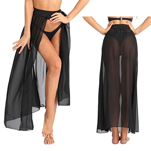 Sywiyi Women's Beach Sarong Pareo Elastic Waistband Sheer Chiffon Split Long Skirt Swimwear Cover Up