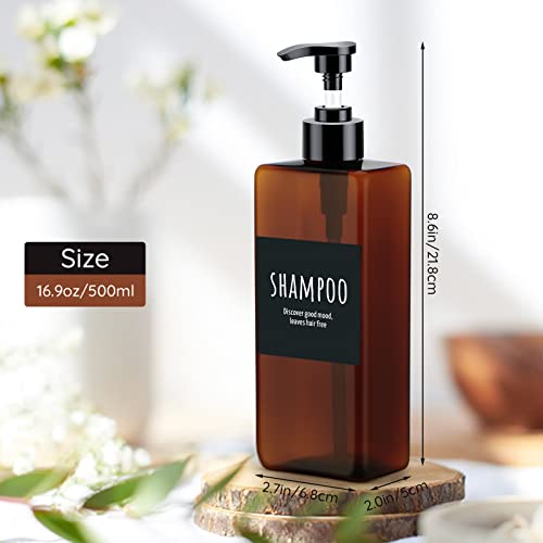 Image of 16.9oz Shampoo Bottles, Segbeauty 3pcs 500ml Pump Press Shower Containers with Labels, Empty Refillable Shampoo Body Soap Conditioner Shower Gel Plastic Bathroom Press Lotion Dispenser Amber