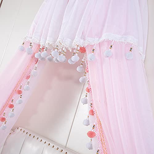 Lotus Karen Pink Princess Bed Canopy, Metal Crown Mosquito Net With Pompoms, Cute Decorative Yarn Bed Curtains Drapery Play Tent For Girls Kids #TOP5