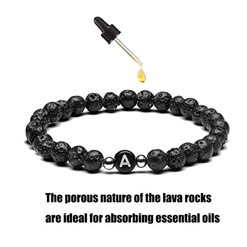 Migati Name Bracelet Personalized Initial Letter Lava Rock Handmade For Women Men Couples (T) #TOP3