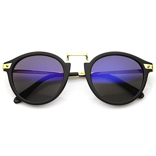 Vintage Inspired Round Horned Rim P-3 Frame Retro Sunglasses (Black-Gold Ice)