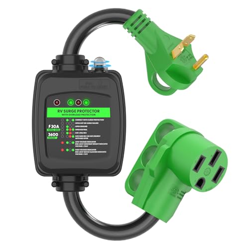 RVGUARD Surge Protector 30 Amp to 50 Amp RV Adapter Cord with Overload Protection, NEMA TT-30P to NEMA 14-50R Electrical Power Adapter, 2 Feet, Green, ETL Listed by RVGUARD - Used condition - US$33.99