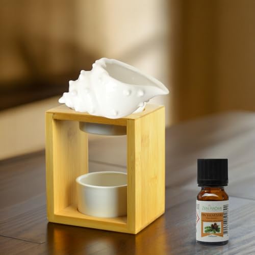 Quema Perfume Shell – Quemador de Fondant Cera Perfumada – Difusor de Aceite Esencial y Ambiente – Candelabro de Aromaterapia con Vela de Madera y Cerámica – Altura: 12 cm - imagen 6