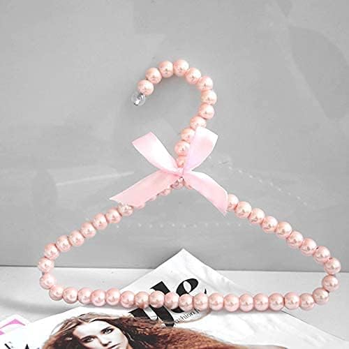 5/10pcs 20cm Plastic Pearl Beaded Bow Clothes Dress Coat Hangers Weding for Kid Children (Pink,10pcs)