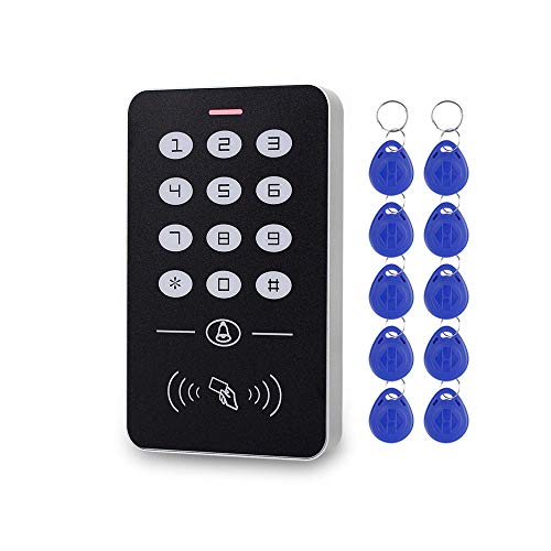 FTSTech Standalone-RFID-Zugangskontrolltastatur aus Kunststoff,Eintürig,Mit 10 Stück TK4100 EM Blue ID-Schlüsselanhänger (A1) Cover