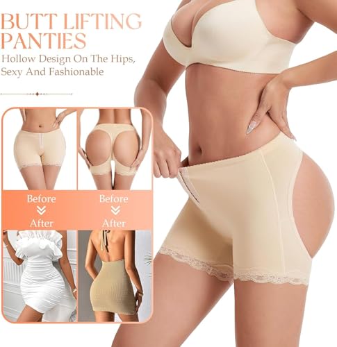 Image of Dulchany Butt Lifting Panties Booty Lifter Underwear for Women Adjustable Hip Enhancer Control Butt Lift Shapewear Shorts Beige