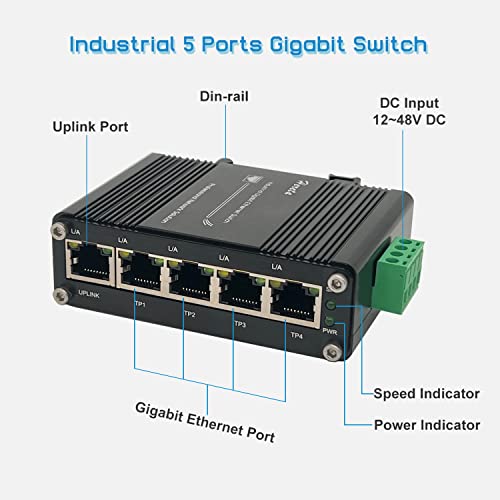 Mini interruptor industrial de 5 puertos Gigabit Ethernet 10/100Mbps medio/dúplex completo y dúplex completo de 1000Mbps