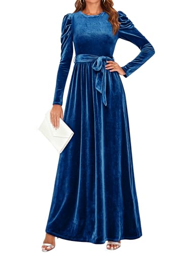 ZESICA Women's Velvet Maxi Dress Fall 2025 Long Puff Sleeve
