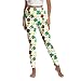 Women's St. Patrick's Day Leggings, Clover Pattern Yoga Pants (US, Alpha, Large, Regular, Regular, White/Green)