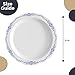 Exquisite Victorian Plastic Plates - 60 Piece Disposable Party Set for 60 Guests - 60 x 9 inch Dessert Plates - Heavy Duty White & Navy