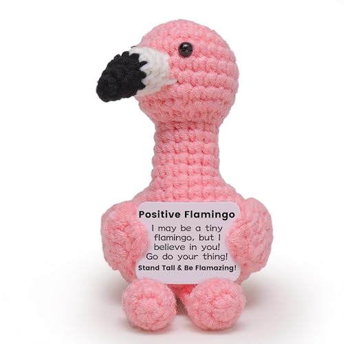 OkiyiD Mini Positive Flamingo Crochet Gifts, Handmade Emotional Support Flamingo