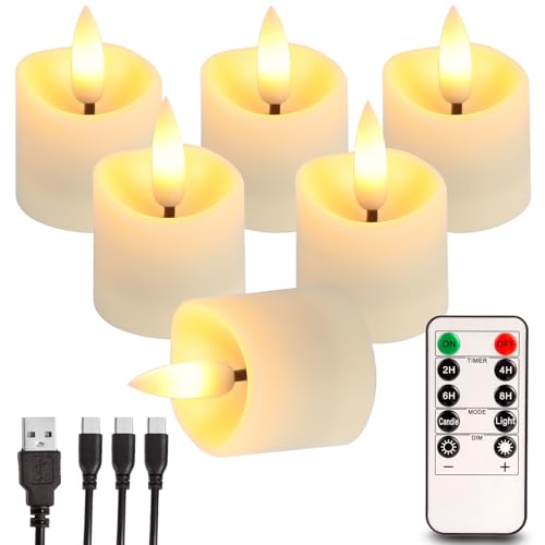 Rechargeable Flameless Tea Light Candles with Remote, 6 Pack