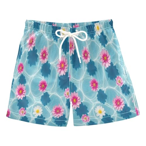 Swim Shorts for Boys, Swimwear for Toddler Boys 2t, Pink White Flowers Water Blue