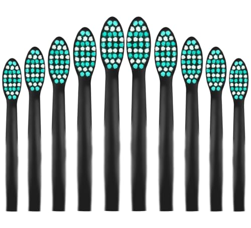 10er Bürstenköpfe passend für Happybrush VIBE 3 Aufsteckbürsten Ersatzbürsten Aufsätze Ersatzbürstenkopf passend für Eco VIBE 3 Zahnbürste Schallzahnbürste- Schwarz