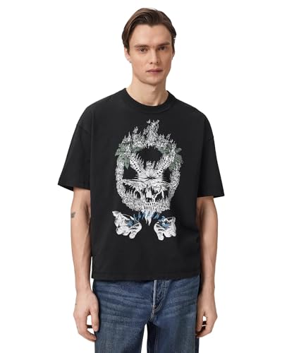 Image of Allsaints Mens Palm Ripper Ss Crew, Washed Black, XL
