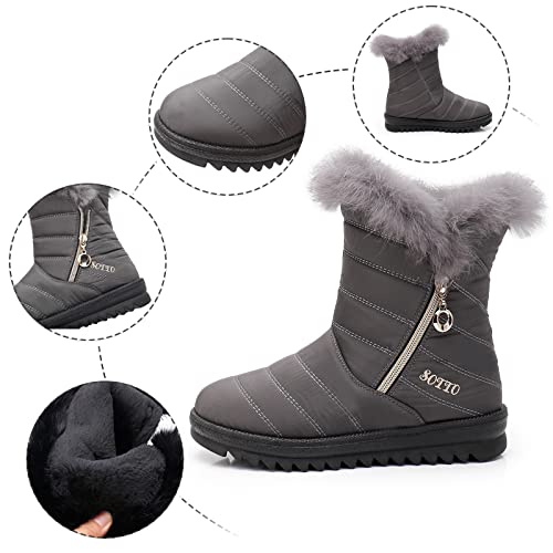 Schneestiefel Damen - Schwarz Mit Absatz Gefüttert Schlupfstiefel Winterstiefel Winter Warm Wasserdicht 38 Wanderschuhe Schneestiefel Bequemer Winddicht Festival Fußkleidung Stiefeletten – Bild 7