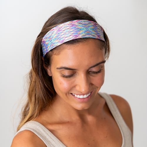 Image of FROG SAC Sport Headbands for Girls, Adjustable Non Slip Athletic Sports Hair Bands for Women, Stretch Elastic Workout Mesh Headband for Yoga Running Exercise Soccer (Rainbow /Black /Blue Tie Dye)
