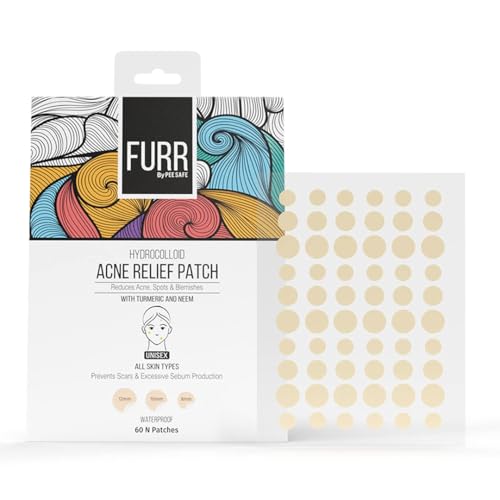 FURR Hydrocolloid Face Dots with Turmeric & Neem | 60 Clear Skin Patches in 3 Sizes | Helps Absorb Oil & Impurities | Gentle for All Skin Types | 2.1 fl oz