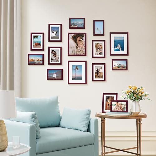 Image of Vittanly 15 Pack Picture Frames Collage Wall Decor for Mounting or Tabletop Display, Gallery Frame Set for Family, Multi Sizes Including 3pcs 8x10, 6pcs 5x7, 6pcs 4x6, Cherry Red