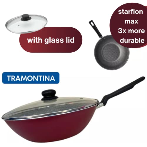Tramontina | Nonstick Wok Pan With Lid | Deep Frying Pan, Starflon Max, Pfoa Free, Frying Pan With Tempered Glass, Non Stick Frying Pans, Heat Resistant Handle, Dishwasher Safe, Gas Stove | 11 Inch #TOP1