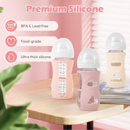 MINMUNJIU 3 Pack Silicone Sleeves for Philips Avent Natural Glass Baby Bottles, Anti Breakage Baby Bottle Holder for Baby Girls, Compatible with Philips Avent Glass Natural Baby Bottle, 8 oz - Thumbnail 6