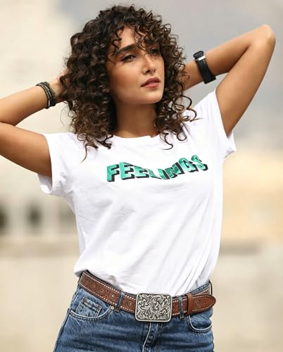 Image of Mealah Womens-Western-Belt Rhinestone-Cowboy-Cowgirl Belt - Embossed PU-Leather Belt with Diamond Flower-Buckle(for 31-38'')