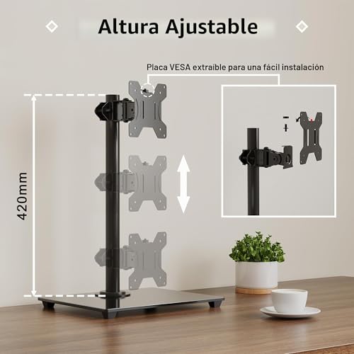 Miniatura 6 de Bontec Soporte Monitor De Brazo Único Para Pantalla De 13-32 , Soporte Monitor Escritorio Con Giro E Inclinación, Altura Ajustable, Hasta10 Kg, Vesa 75 100 Mm, Base De Vidrio Templado, Para Oficina