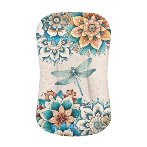 Image of ZOUTAIRONG Dragonfly Flowers Sheets Soft Breathable Mini Crib Fitted Sheets Portable /Convertible Playard Mattress Cover for Baby Boy and Girl Blue