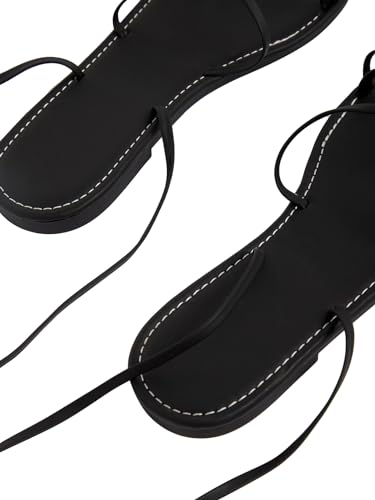 GORGLITTER Women's Lace Up Flat Sandals Strappy Tie Up Open Toe Dressy Slide Sandals4