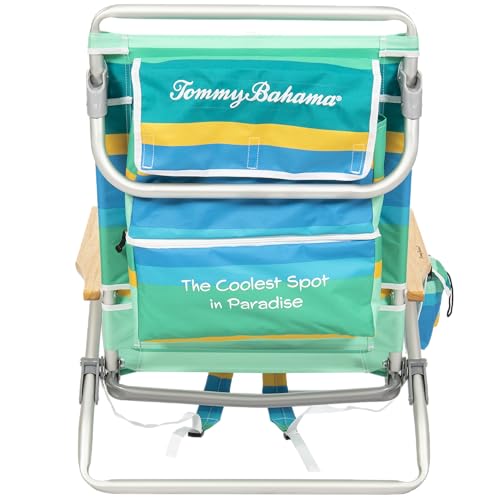 Tommy Bahama 5-Position Classic Lay Flat Backpack Beach Chair with Cooler and Cup Holder, Portable Folding Beach Chair for Tanning, Pineapple Stripe by Tommy Bahama - Used condition - Image 2