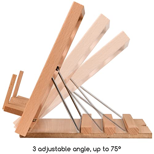 MEEDEN Book Stand with Page Holder Clips, Cookbook Holders for Reading Hands Free, Adjustable Foldable Solid Beechwood MacBook Stand for Laptop Textbook Bible File Documents - 34 x 24 cm - Image 4