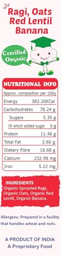 Image of TummyFriendly Foods Organic Sprouted Ragi Almond Dates Porridge Mix | Made of Sprouted Ragi Powder for baby | Available in Trial Baby Packs too | Shelf-life 9 month | 200g (Banana)