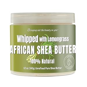 RA COSMETICS Whipped Shea Butter Lemongrass – 100% Pure and Natural African Shea Butter – Handcrafted Moisturizer with Essential Vitamins for Radiant Skin and Luscious Hair – 12oz Jar