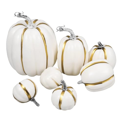 LOGOFUN 7pcs Simulation Foams Pumpkin Artificial Harvest Pumpkin Props Fake Pumpkin Model for Halloween Party Decor - White