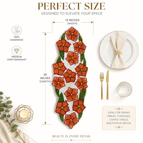 Image of Made for You Beautiful Handmade Floral Beaded 6 Seater Table Runner (Size-13x36 Inches, Multicolor, Rectangular)|Perfect for Centerpiece Runner|Living Room |Dining Room |Home & Kitchen| Party Dinners