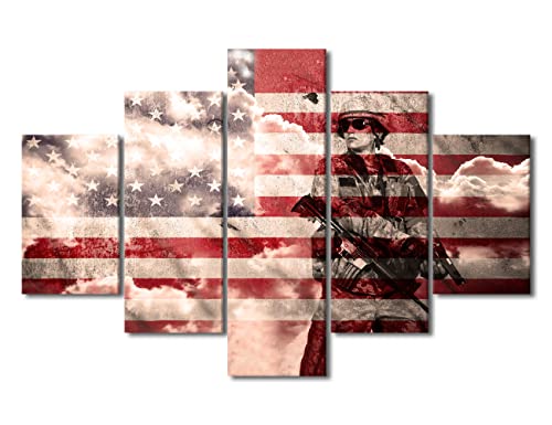 Toile murale à 5 panneaux soldats américains déco poster militaire moderne salon chambre