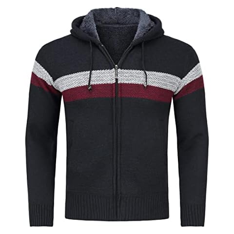 Sliktaa Mens Knitted Cardigan Hoodie Sweater Chunky Knitwear Jumper Full Zip Jumper , Blue, M Cover