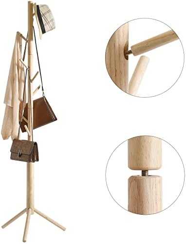 YMYNY Wooden Coat Rack Stand, Tree-Shaped Coat Hanger with 8 Hooks and 3 Adjustable Sizes, for Entryway, Bedroom, Office, Suitable for Adult and Children, Easy Assembly, Set of 2, Natural, HCR001N-2