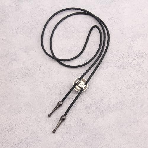 Image of GelConnie Bolo Tie for Men Women Western Cowboy Turquoise Leather Necktie | Natural Stone Bolo Tie Necklace for Women Rodeo Cowboy Leather Necktie Native American Western Cowgirl Ties Adjustable Cord