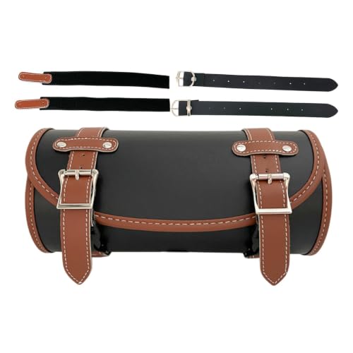 Sacoche de moto en cuir pour fourche et guidon avec sangles réglables