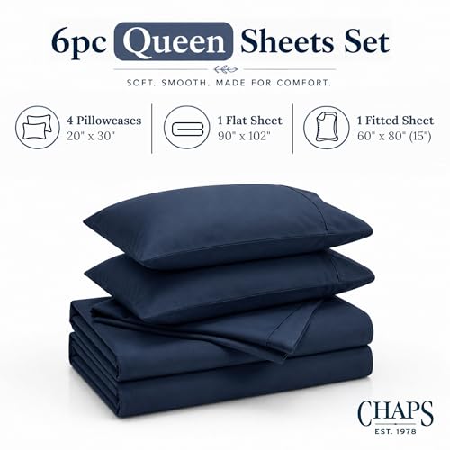 Image of Chaps Queen Sheet & Pillowcase Sets- 6 Piece, Deep Pocket, Wrinkle Free