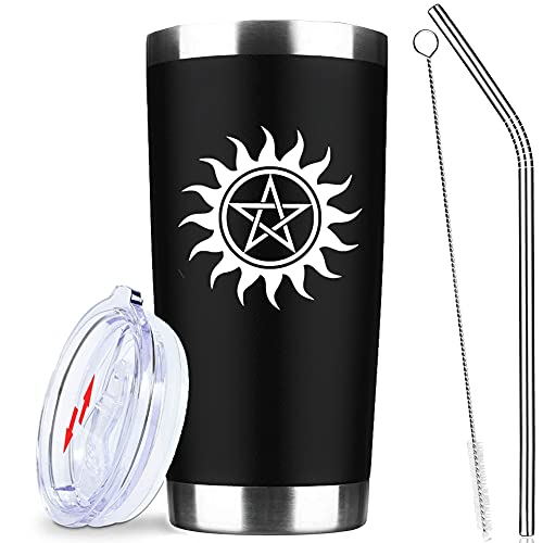 ATHAND Supernatural Insulated Tumblers With Lid and Straw 20 oz - Supernatural Merch Gifts Vacuum Stainless Steel Tumbler Iced Coffee Cup Travel Mugs-Birthday Bday Gifts for Men Women (Black)