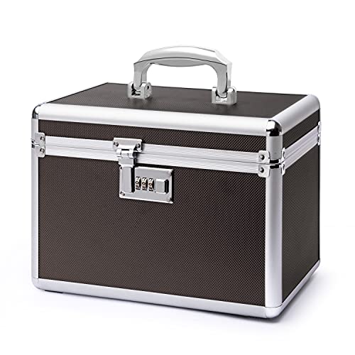 Lockable Medication Box with Portable Storage Case, 10.2''x 6.8''x 6.8'', Childproof Medicine Lock Organizer， Lockbox for Secure Cash, Jewelry, ID Documents (Coffee/Small)