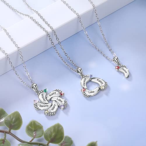 Lam Hub Fong Personalized Mother\'s Day Gifts for Mom Necklace with 1-6 Baby Feet Birthstone Necklace for New Mom Engrave Name Necklace for Mother Family (2 Feet) - Thumbnail 6