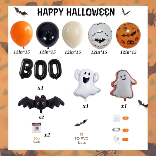 Halloween Balloon Arch with Bat Ghost Boo Foil Balloons 3D Bats Spider Web - image 3
